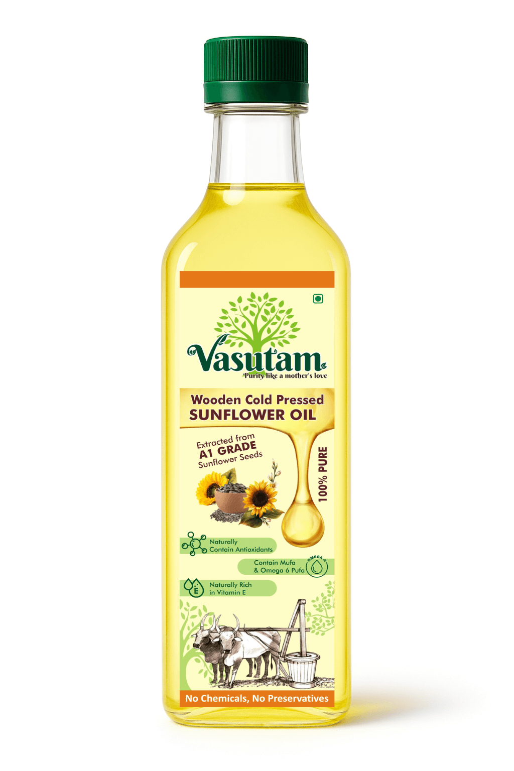 Wooden Cold-Pressed Sunflower Oil – 1L | Light & Heart Healthy
